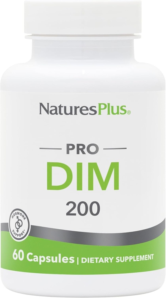 Natures Plus PRO DIM 200 mg - 60 capsules - soutient les niveaux d'estrogènes sains - Non-OGM, végétalien et sans gluten - 30 portions