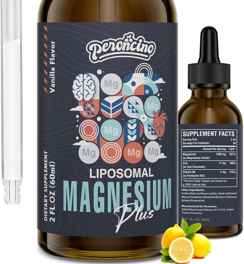 Citrate de magnésium liposomique gouttes pour la santé des Gut et des os, l'humeur et la gestion du stress, formule puissante avec vitamine B6 et gluconate de zinc 60ml (2,04 Fl Oz (paquet de 1))