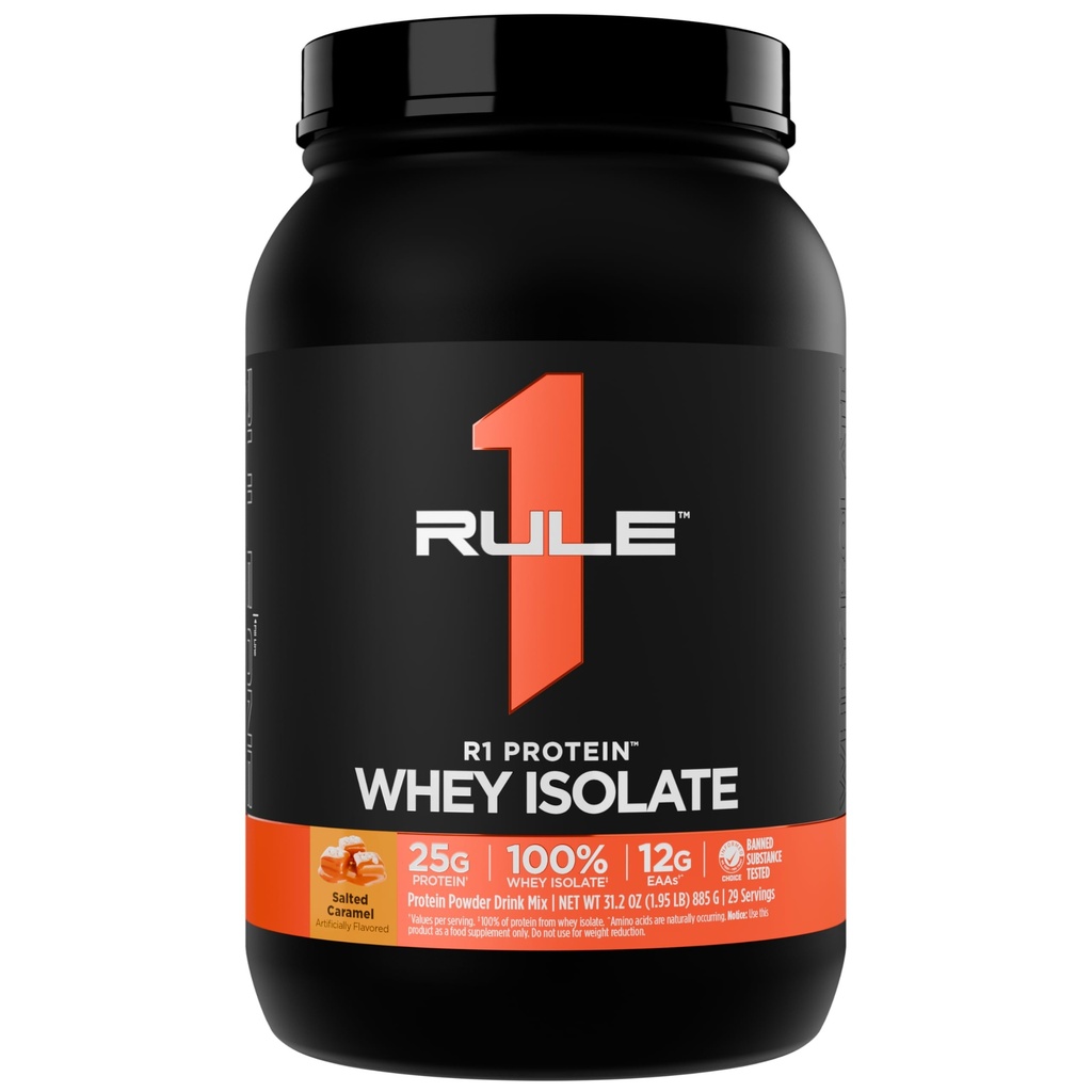 Rule 1 Proteins R1 Protein Whey Isolate, Salted Carmel, 2 Pounds | 25g Protein & 6g BCAA Exclusively from Whey Isolates and Hydrolysate isolates for Workout Recovery and anytime use
