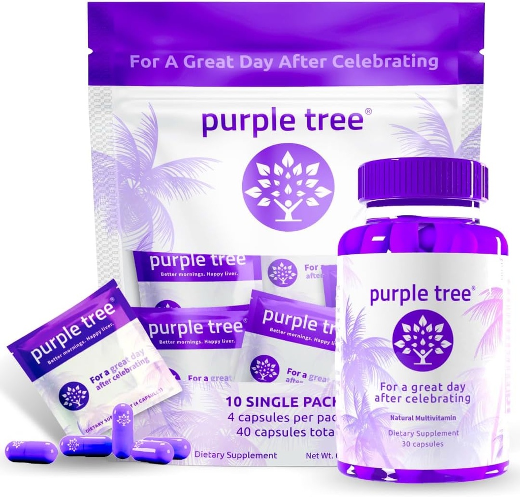 purple tree Post-Celebration Wellness Bottle + Packet Kit Combo, Liver Support, Rapid Hydration, Body Replenisher | Dihydromyricetin DHM, Milk Thistle, Electrolytes, Vitamin B, Willow Bark, Quercetin