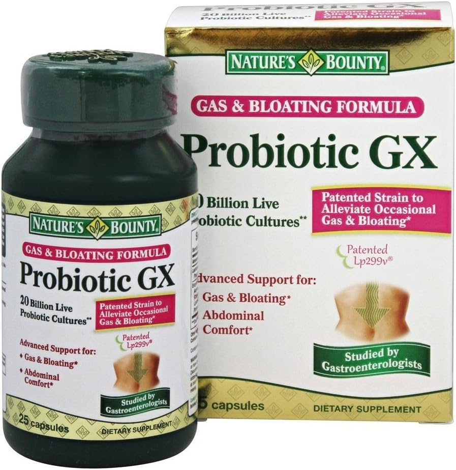 Bounty Probiotique GX de la nature, formule de gaz et de ballonnement, capsules 25 ea (paquet de 4)