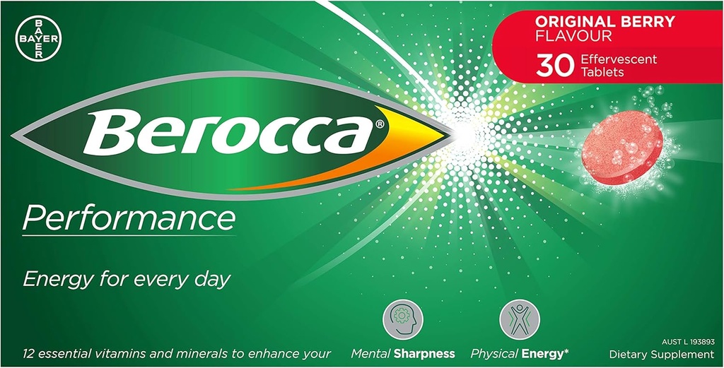 Berocca Performance 30 comprimés effervescents- Version originale Berry Flavor International sans caféine