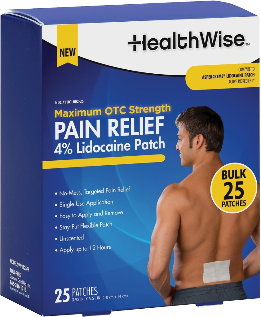 HealthWise 4% Lidocaïne Pain Relief Patch.