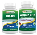 Fer 65 mg et vitamine B12 6000 mcg