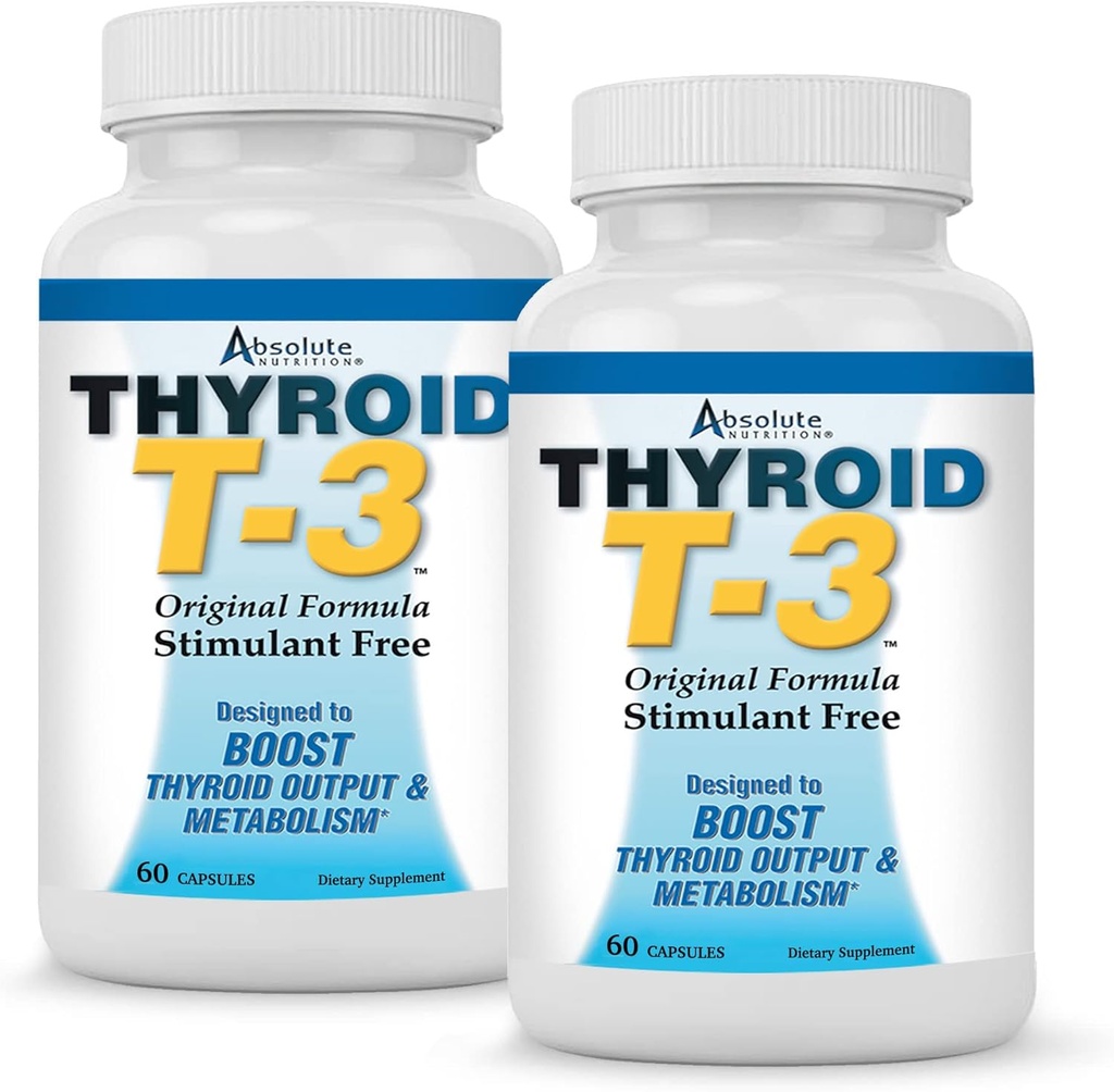 Alimentation Absolue Thyroïde T3 Support métabolique radical pour les femmes et les hommes, Énergie et Focus, Fonction Thyroïde saine, Formule naturelle, Non-OGM, Pas de caféine, 2 Pack 60 portions, 120 capsules