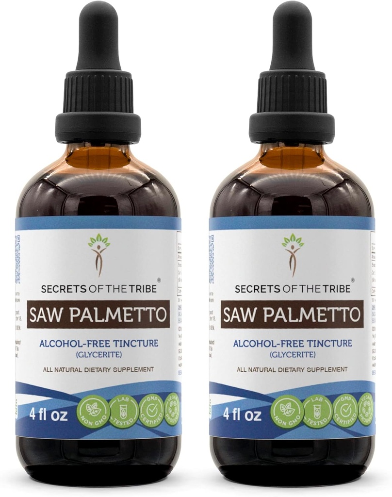 Saw Palmetto Tecture Extrait liquide sans alcool, Saw Palmetto (Serenoa Repens) Berry séché (2x4 FL OZ)
