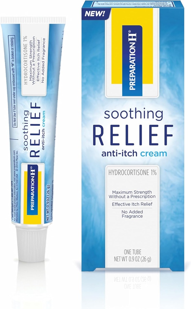 Préparation H Relief apaisant Crème anti démangeaison, 1% Crème hydrocortisone pour le soulagement de démangeaisons de bout - 0,9 Oz Tube