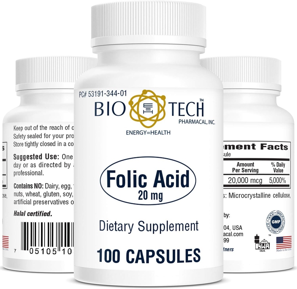 Bio-Tech Acide folique Pharmacal (20mg, 100 Nombre)