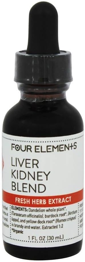 Mélange de rein du foie Teinture à base de plantes Quatre éléments Herbes organiques 1 oz Liquide