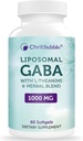 Suppléments GABA Liposomales 1000mg avec L-Theanine 200mg, Haute Absorption,Ashwagandha,Chamomile,Tart Cherry Herbal Supplément pour adultes,60 Softgels,Non-OGM,Sans gluten