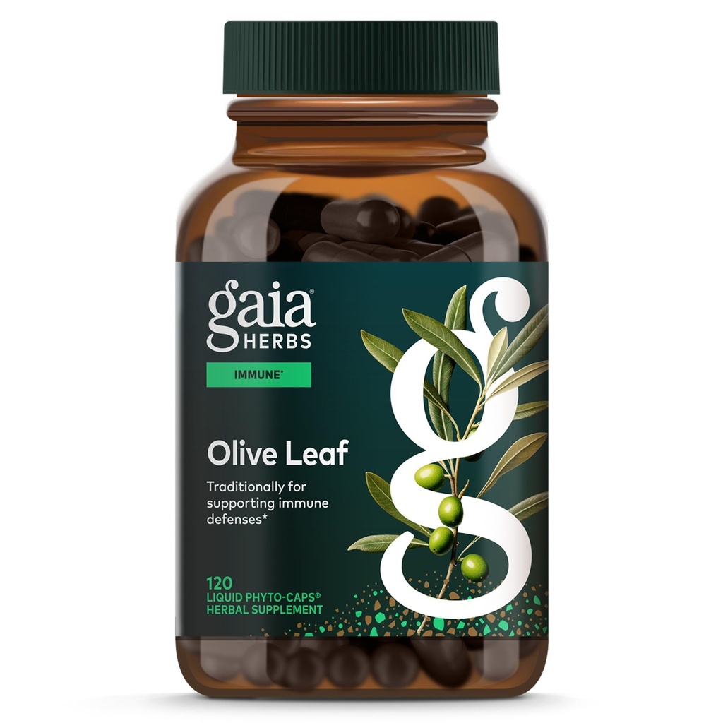 Gaia Herbs Olive Leaf - Soutien à la santé immunitaire traditionnel - Supplément système immunitaire avec extrait de feuille d'olive et oleuropein* - 120 Vegan Liquid Phyto-Caps (approvisionnement de 60 jours)