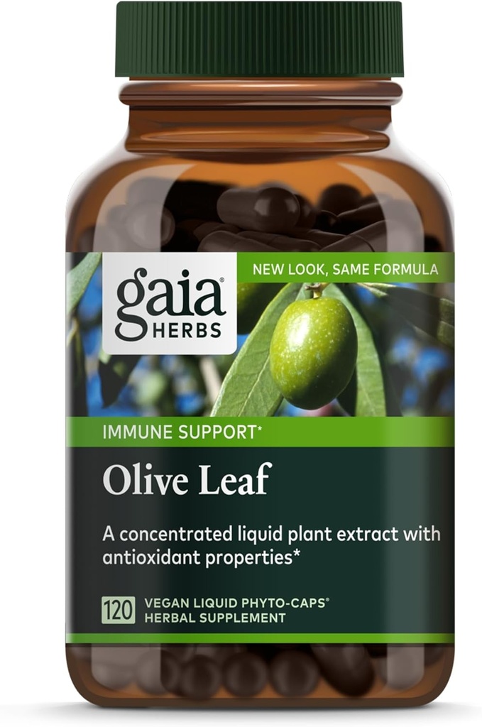 Gaia Herbs Olive Leaf - Soutien à la santé immunitaire traditionnel - Supplément système immunitaire avec extrait de feuille d'olive et oleuropein* - 120 Vegan Liquid Phyto-Caps (approvisionnement de 60 jours)