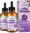 Liposomique Ashwagandha gouttes liquides 2000mg, supplément d'extrait de racine Ashwagandha (7% Withanolides) avec extrait de poivre noir et probiotiques pour focus, cognition et énergie - 4 FL.OZ (2 bouteille)