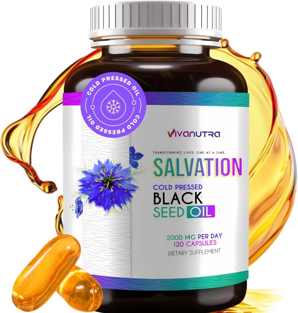 Capsules d'huile de graines noires - Nigella Sativa pressée à froid (turc) Thymoquinone, Black Cumin Nigella Huile de graines de nigella Sativa, 100% liquide Huile pure de graines noires 120 Compte, 500mg Par Capsule, Fabriqué aux États-Unis