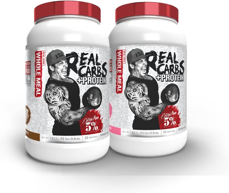 5% Nutrition Real Carbs + Protein (2 Pack Bundle) | Clean Mass Gainer Protein Powder | Real Food Carbohydrate Fuel for Pre Workout/Post-Workout Recovery Meal (Chocolate + Birthday Cake)