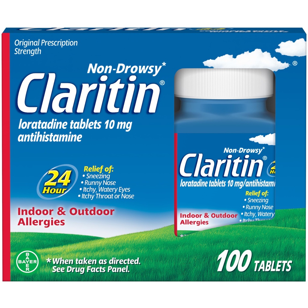 Claritin Allergy Medicine for Adults, 24-Hour Non-Drowsy Loratadine 10mg Pills, Antihistamine, 100 Tablets