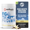 EarthNutri - Supplément en poudre de protéines blanches d'oeuf pour l'entraînement pré, intra ou post, 26g de protéines par portion, soutient la force musculaire et la récupération, aucun additif artificiel - Vanille 20 portions (640g)