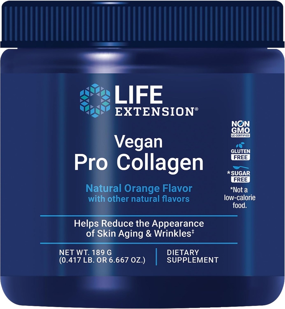 Life Extension Vegan Pro Collagen, Collagen Builder Support, Santé de la peau, Type I Collagen Amino acides, gtu kola, vitamine C, sans gluten, non-OGM, végétalien, 30 portions