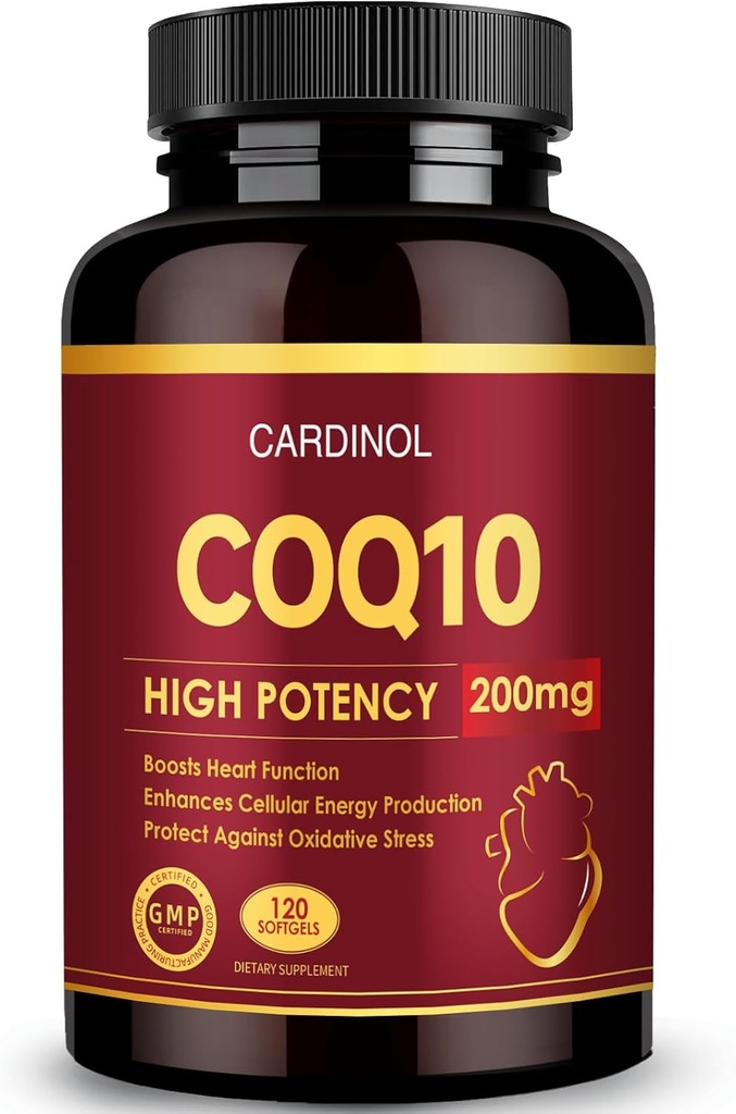 CoQ10 200mg Softgels avec PQQ & Omega 3, Coenzyme d'absorption maximale Q10, puissant antioxydant pour la santé cardiaque et énergétique, 120 Compte, 4 mois d'approvisionnement, non-OGM