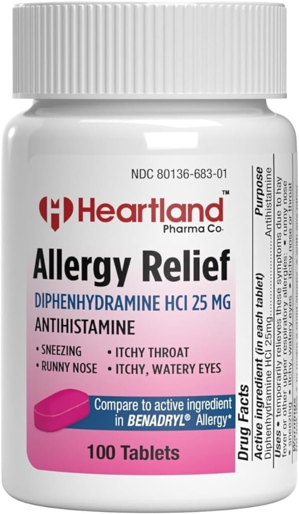 Diphénhydramine HCI , Diphénhydramine Allergie Relief , Antihistamine Diphénhydramine 25 mg Comprimés , 100 Nombre