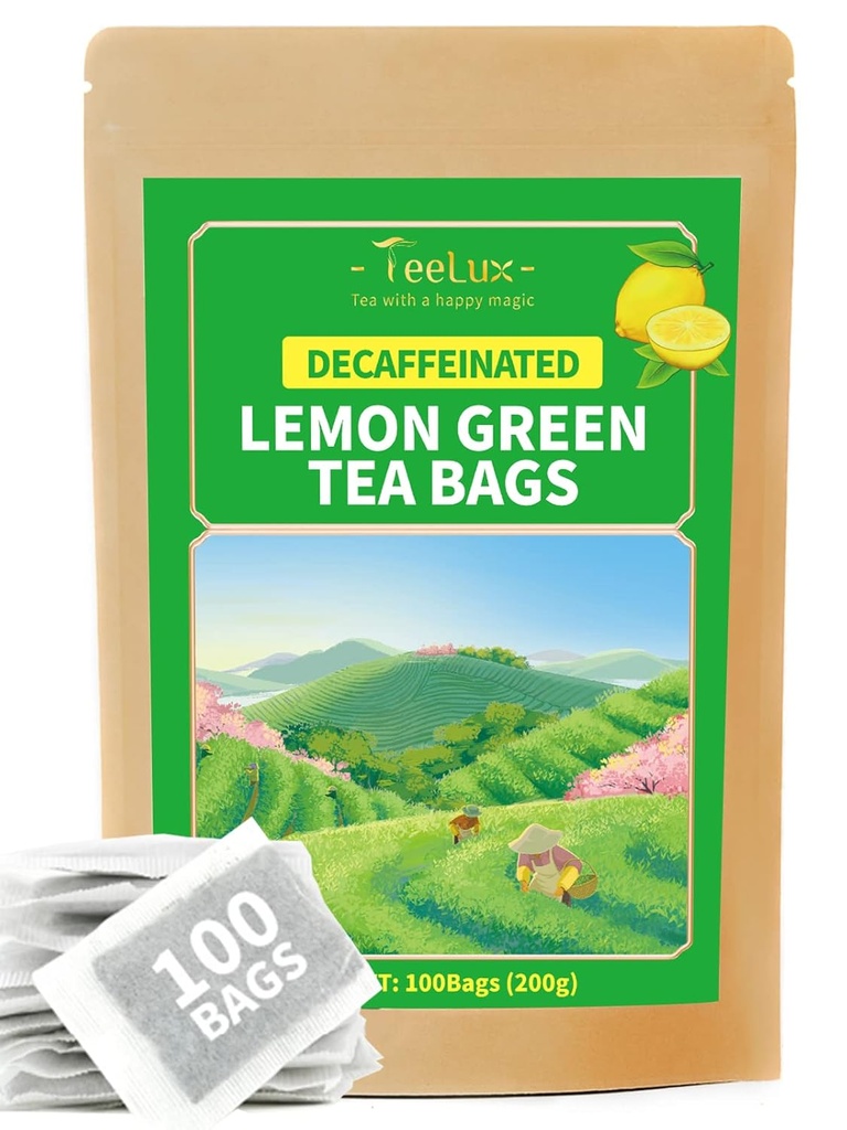 TeeLux Decaf Thé vert citron, Thé vert décaféiné lisse avec arôme de citron rafraîchissant et parfum, 100 Comte