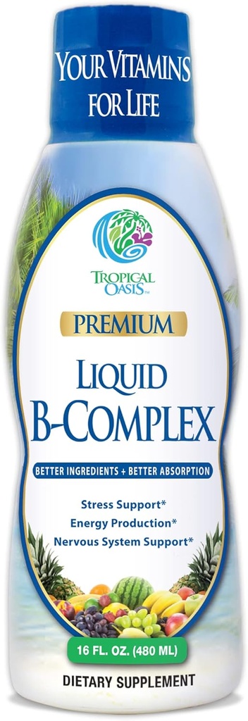 Complexe Premium Liquid B Vitamine- Absorbant rapidement Compplex liquide avec toutes les 8 vitamines B, PLUS mélange à base de plantes énergisantes avec Ginseng, Ginkgo et Eleuthero Root - Vegan, NON-GMO - 16oz, 32 Serv