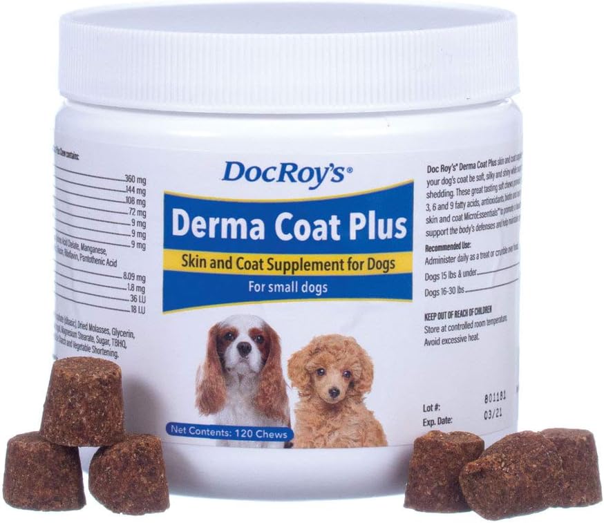 Revival Animal Health Doc Roy's Derma Coat Plus Skin & Coat Supplément pour petits chiens- 120 ct Chews