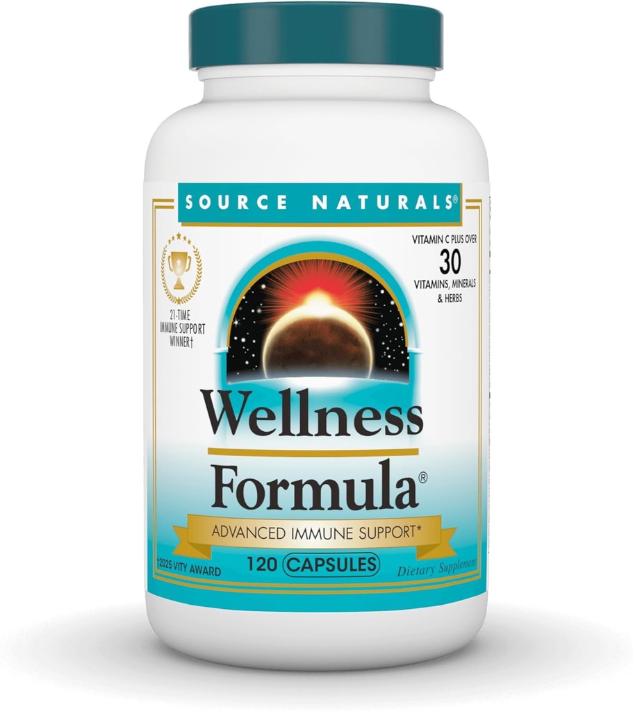 Source Naturals Wellness Formula, Support immunitaire avancé*, Vitamines Bio-alignées et Défense des Herbes - Supplément de support du système immunitaire et Booster d'immunité - 120 Capsules