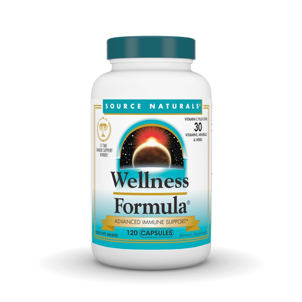 Source Naturals Wellness Formula, Support immunitaire avancé*, Vitamines Bio-alignées et Défense des Herbes - Supplément de support du système immunitaire et Booster d'immunité - 120 Capsules
