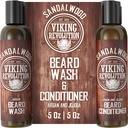 Viking Revolution Beard Wash & Beard Conditioner Set w/Argan & Jojoba Oils - Softens & Strengthens - Natural Beard Shampoo w/Beard Oil Sandalwood (5oz)