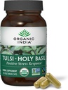 INDE ORGANIQUE Tulsi Capsules de Basilic Saint - Extrait de Basilic Saint - Supplément de Feuille de Basilic Saint, Supplément à base de plantes, Soutien immunitaire, Soulagement du stress, Vegan, Sans gluten, Casher, Organique, Non-OGM - 90 Capsules