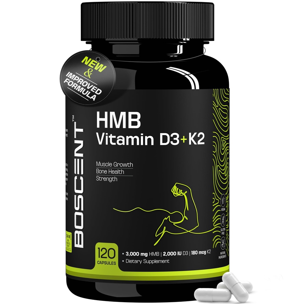 Supplément HMB et vitamine D3 1 000 MG (180 capsules) - Suppléments HMB avec 4 000 UI de D3 et de calcium - Croissance musculaire, force et remède - B-Hydroxy B-méthylbutyrate Butyrate - Muscle Builder for Men