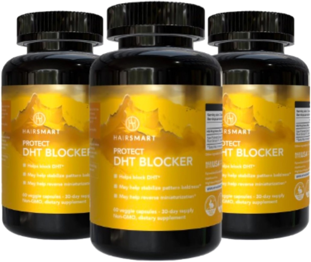DHT Blocker for Men and Women, Gluten-Free Formula, Saw Palmetto, Stinging Nettle, Green Tea, Pygeum Bark & Pumpkin Seed | Hair Supplements for Hair Growth, 60 Count, Pack of 3
