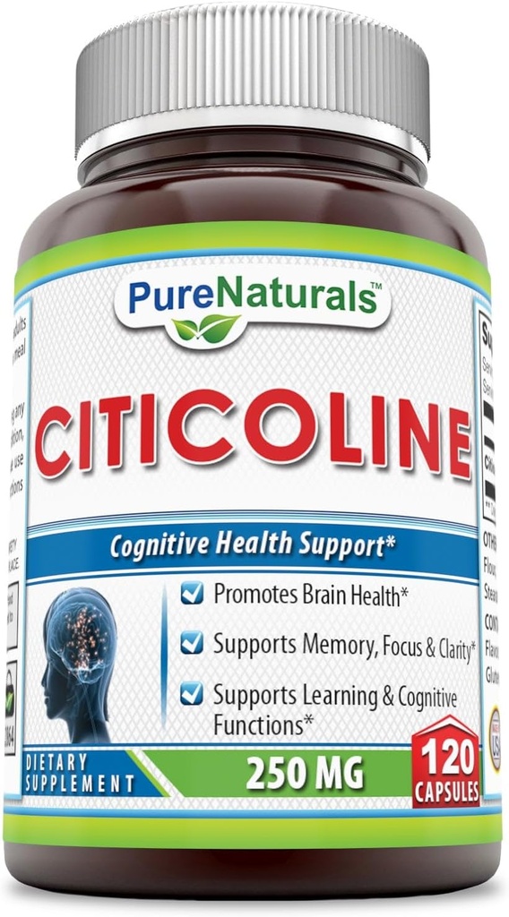 Pure Naturals - Supplément diététique Citicoline - 250 Milligrammes - 120 Capsules - Soutient la santé du cerveau - favorise une meilleure mémoire et une meilleure concentration