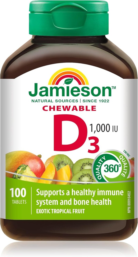 Laboratoires Jamieson 1,000 LU Saveur tropicale naturelle Vitamine à croquer, 100 Nombre