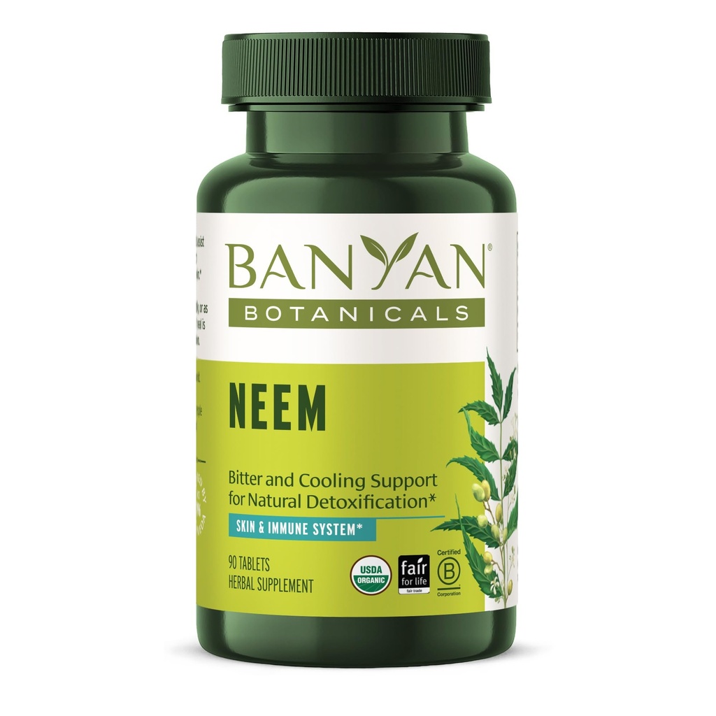 Banyan Botanicals Comprimés Neem – Feuille de Neem biologique (Azadirachta Indica) – Supporte la désintoxication naturelle, la peau saine et la santé immunitaire* – 90 Comprimés – Vegan non-OGM d'origine durable