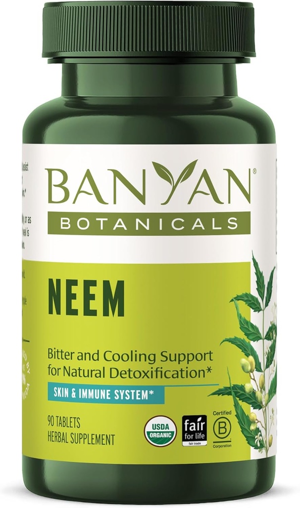 Banyan Botanicals Neem Tablets – Organic Neem Leaf (Azadirachta Indica) – Supports Natural Detoxification, Healthy Skin, and Immune Health* – 90 Tablets – Non-GMO Sustainably Sourced Vegan