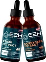 E2H: Extraits de Reishi & Cordyceps - Énergie, Longévité, Énergie, Stamine et Immunissance - Non-OGM, Vegan - 2 Fl Oz Chacun (4 Fl Oz Total) - Ensemble