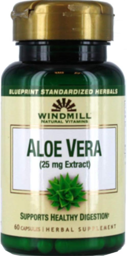 Moulin à vent Vitamines naturelles Aloe Vera (25mg Extrait) 60 Capsules (paquet de 1)