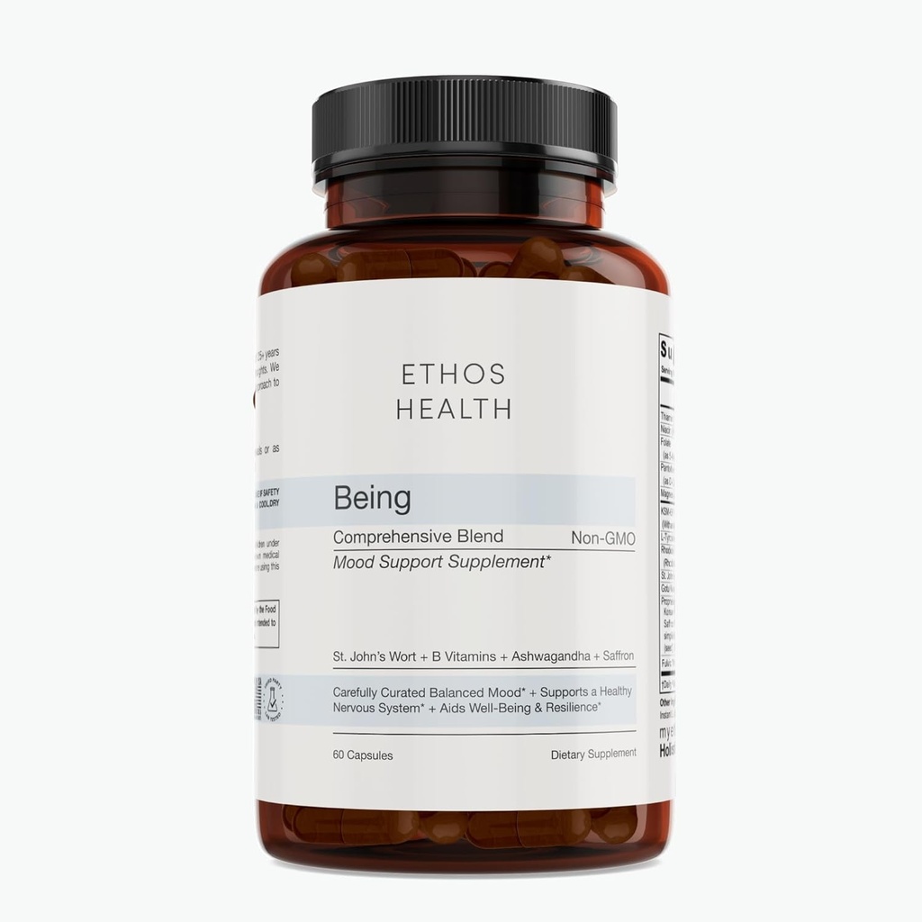 Mood Support Capsules végétaliennes – Organic KSM‐66 Ashwagandha, St John's Wort, Rhodiola, Safran, Panax Ginseng & L‐Tyrosine – Bilan émotionnel naturel, énergie et focus – 60ct