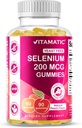 Gommies de sélénium libres de levures vitamatiques 200mcg en supplément de sélénométhionine Trace Mineral essentiel avec absorption supérieure 90 Gommies à base de pectines