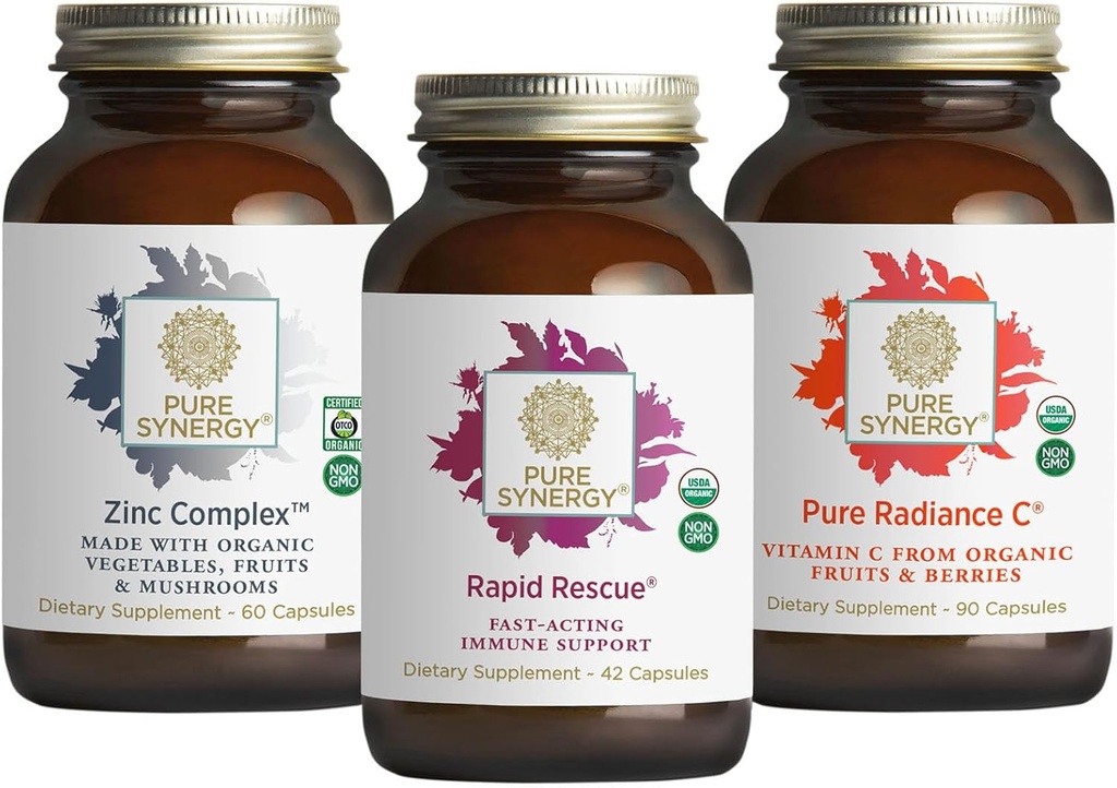 PURE SYNERGY Immmune immédiate Soutien Bundle de la vitamine C biologique Supplément de zinc fait avec des aliments entiers Formule à base de plantes rapides avec extrait d'échinacée , non-OGM et ingrédients organiques