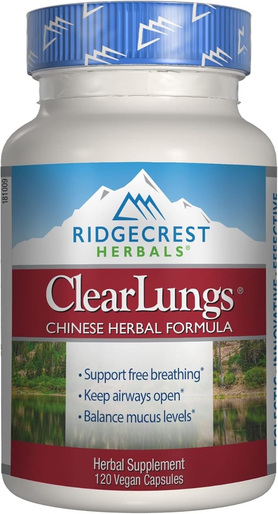 Ridgecrest Herbals ClearLungs Classic, Lung naturel et Nasal Supplément de santé quotidienne pour Bronchial, Respiratoire, Immune, Sinus et Mucus Wellness Support, formule à base de plantes (120 capsules, 60 portions)