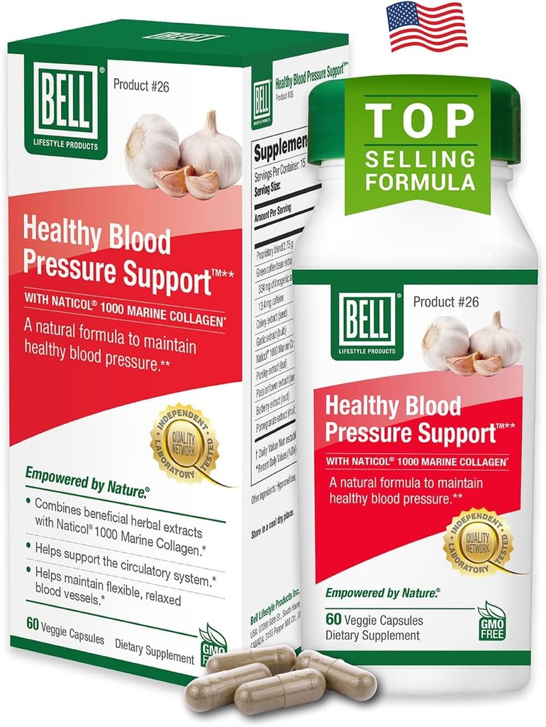 Bell Healthy Blood Pressure Support™ Unique Blend - Natural Blend of Green Coffee Bean Extract, Garlic & Celery Seed Extract Supplements- 60 Capsules, Vegan, Non-GMO