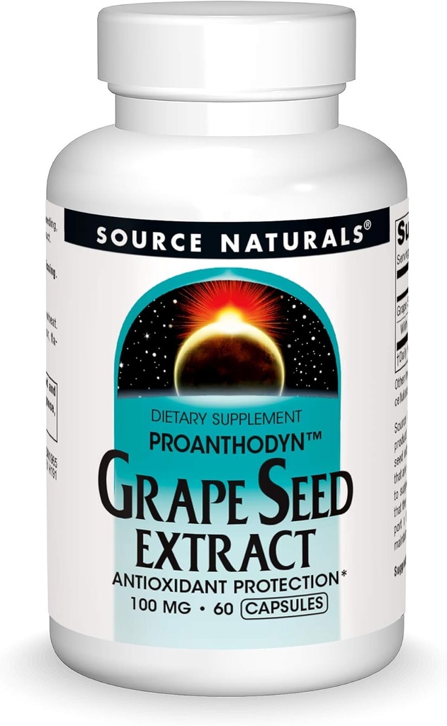 Source Naturals Extrait de graines de raisin, protège et soutient le vieillissement en santé Cerveau*, 100 mg - 60 capsules