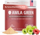 Amla Powder & Green Tea Superfood Supplément avec Hibiscus, 20x Ultra Concentré Amla, Support Antioxydant, Fabriqué avec Oolong Tea et Gooseberries indiennes, Organique, Vegan, Hibiscus, 90 portions