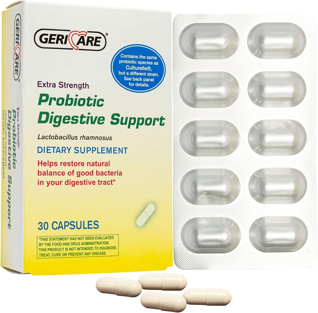 GeriCare Probiotic Soutien digestif de 20 milliards de CFU Lactobacillus Rhamnosus R-11 Probiotique quotidien maintient votre système digestif équilibré de 30 capsules
