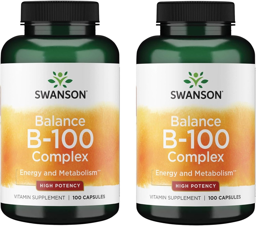 Swanson Vitamine B-100 - Supplément de vitamine favorisant l'énergie et le métabolisme - Formule de haute puissance appuyant la santé cardiaque, la santé cérébrale et la fonction nerveuse - (100 capsules) (2 pack)