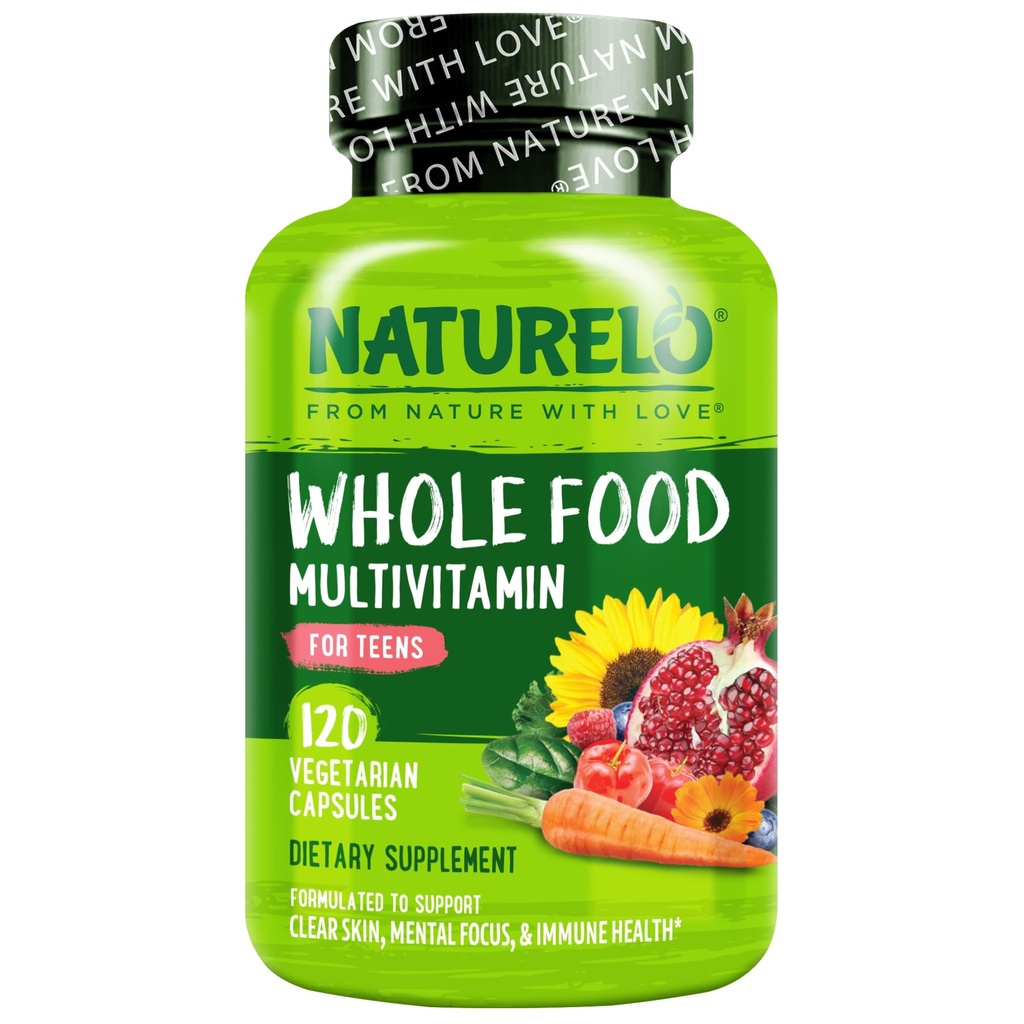 NATURELO Multivitamines pour adolescents filles/garçons, 120 capsules, Multivitamine alimentaire complète avec minéraux, non-OGM, végétarien